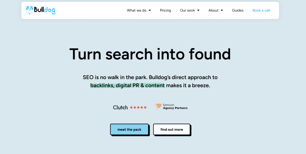 A screenshot of the Bulldog Digital Media website.