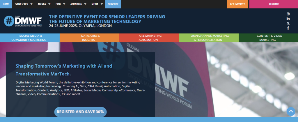A screenshot of the DMWF website. 