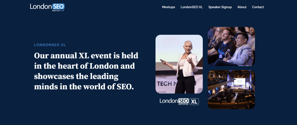 A screenshot of the London SEO Meetup website.