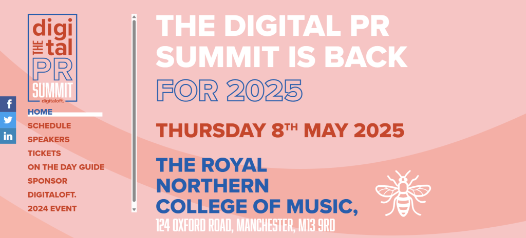 A screenshot of the Digital PR Summit website. 