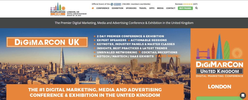 A screenshot of the DigiMarCon UK website. 