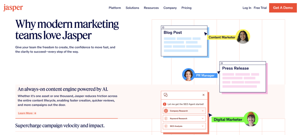 An overview of the Jasper AI desktop.