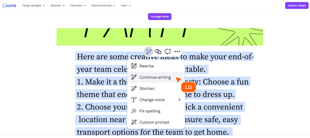 An overview of the Magic Write desktop.