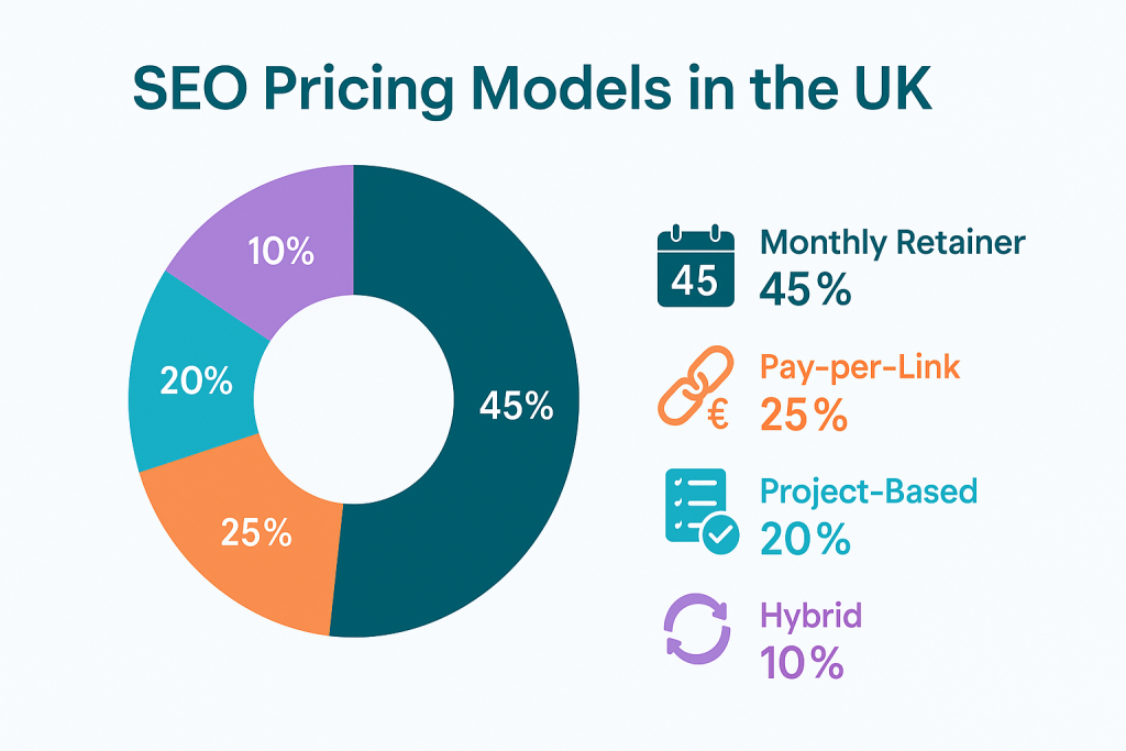  Pie chart showing different SEO link building pricing models in the UK.
